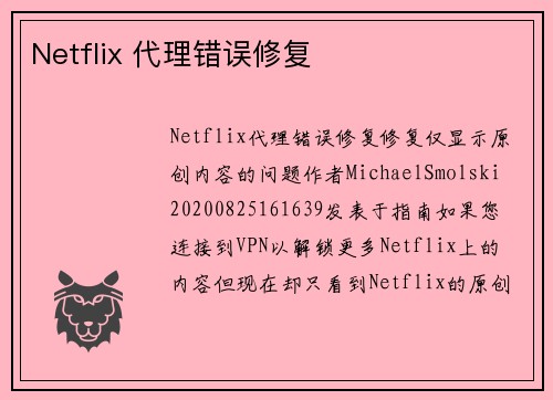 Netflix 代理错误修复 